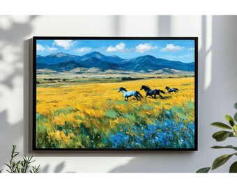 Vintage Wild Horses Oil Painting Print, Rustic Animal Wall Art (Digital Download)