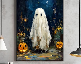 Cute Ghost Painting, Halloween Home Decor, Dark Academia Print (Digital Download)