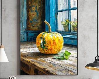 Vintage Pumpkin Still Life Print, Rustic Autumn Wall Art (Digital Download)