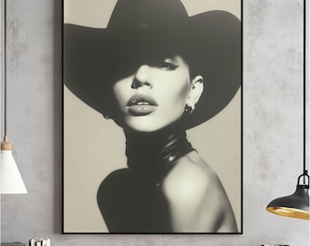 Halftone Cowgirl Poster, Edgy Western Decor (Digital Download)