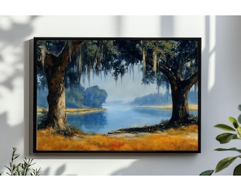 Pintura de paisaje de robles vivos del sur, impresión de Savannah (descarga digital)