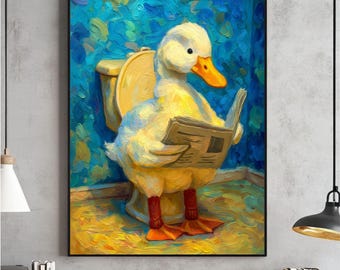Impresión para el baño de un pato leyendo (descarga digital)