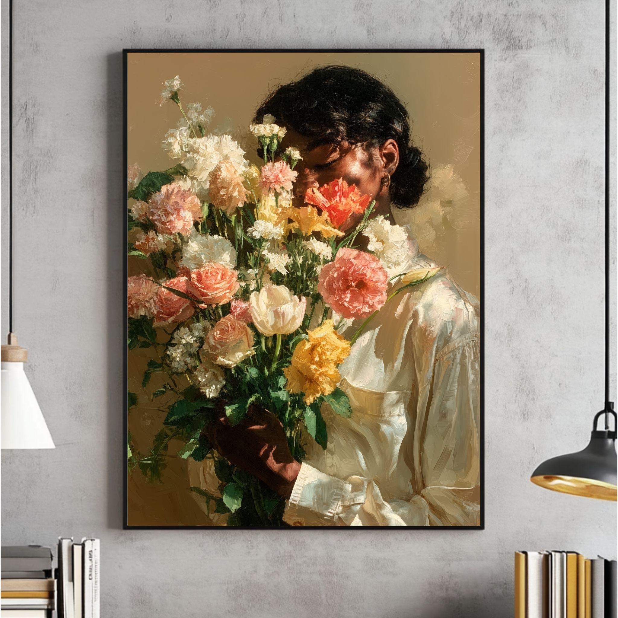 Black Woman Floral Portrait Digital Wall Art, Faceless African American ...