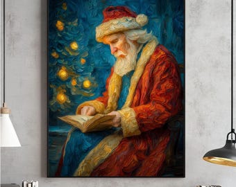 Vintage Weihnachtsmann lesen Weihnachten Druck, Urlaub Dekor (digitaler Download)