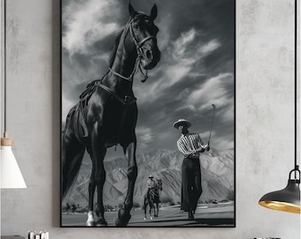 Vintage Cowboy Golfer Black and White Photo, Western Wall Art (Digital Download)