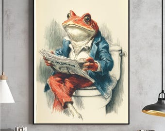 Retro Frosch Badezimmer Art Print, originelle Toilette Dekor (digitaler Download)