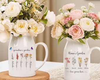 Personlig mormors trädgård, vas, mors dag-presenter till mormor, personlig blomvas för födelsedag, barnflickvas, födelsedagspresenter från barnbarn