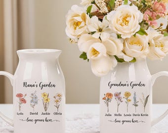 Anpassad mormors trädgårdsvas Födelsedagsblomvas med namn Mors dag-present från barn Födelsedagspresenter till mormor/mamma/mamma/mormor/mormor