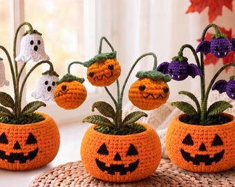 Handgjord virkad pumpakruka, pumpaspöke, pumpafladdermus, söt höstdekoration på skrivbordet, halloweenpumpa, skördefestpresent till henne, honom