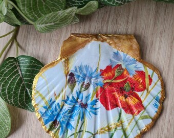 Kammussla, prydnadsfat med blommönster, brudtärnepresent eller till mamma