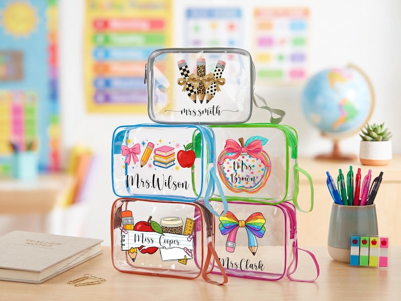 Bolsa de regalo personalizada para profesores, bolsa de playa de PVC transparente con nombre personalizado, regalo de agradecimiento para profesores, regalo personalizado para profesores, regalo de regreso a clases imagen 9