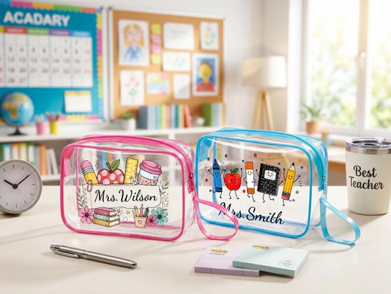 Personalized Teacher Gift Bag Custom Teacher Name Pouch PVC Makeup Bag Teacher Appreciation Gift Custom Teacher Gift Back to School Gift