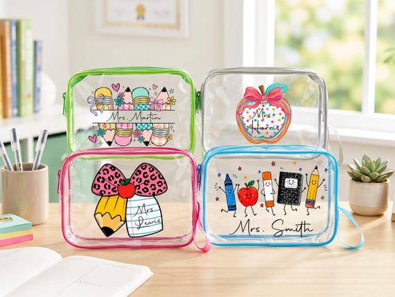 Personalized Teacher Gift Bag Custom Name Teacher Bag Clear PVC Beach Bag Teacher Appreciation Gift Custom Teacher Gift Back to School Gift