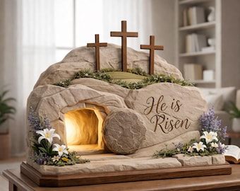 He Is Risen Empty Tomb, 2D Flat Resurrection Scene,Religious Easter Gift,Christian Home Decor,Wooden Easter Display,Religious Decor