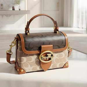 90er Jahre Vintage Braune Handtasche: Monogramm Henkel Geldbörse