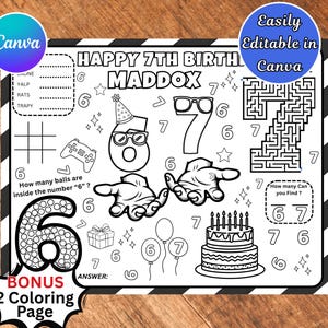 Six Seven Personalized Birthday Coloring Placemat | "6-7" viral meme sheet with 2 Bonus Coloring Page