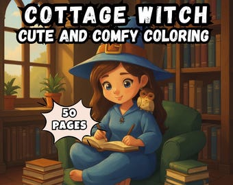 Cottagecore Witch Coloring Book | 50 Cozy Witchy Coloring Pages | Digital Download