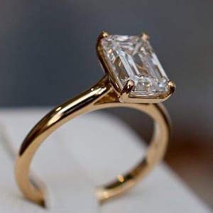 Emerald Cut Diamond Ring | Gold Solitaire Engagement Ring | Minimalist Diamond Ring | Yellow Gold Ring | Handmade Engagement Ring