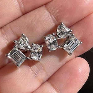 Cluster Moissanite Ohrringe, 14K Gold Ohrstecker, Moissanite Cluster Stud, Braut Ohrringe, Jahrestagsgeschenk für sie, Moissanite Ohrringe