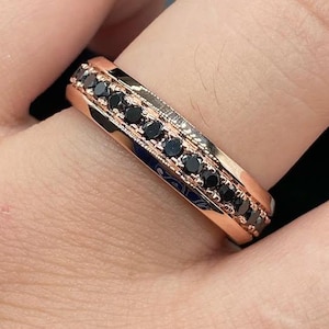 14K gold plated Black Diamond Eternity Band Ring Dainty Ring Black Onyx Band Ring Full Eternity Band birthstone ring Gift for mom 925 silver