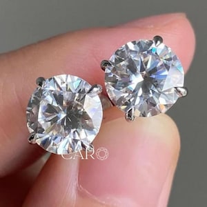 Round Hearts and Arrows Cut Colorless Moissanite Stud Earrings, 14K Gold Wedding Earrings, Screw Back Earrings, White Gold Anniversary Gift