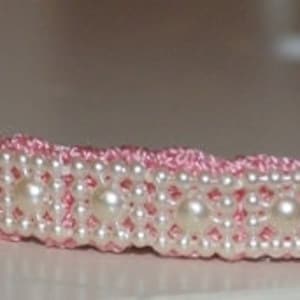 Pearl - beautiful pearl cat collar w/pearl ribbon - unique handmade crochet pink cat collar breakaway