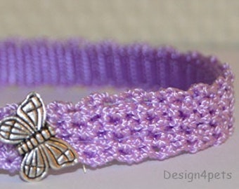 Butterfly -Cat collar Lavender ultra soft Cat collar w/silver butterfly - unique handmade crochet breakaway soft adjustable cat collar