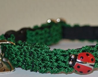 Coccinelle - Échappée de sécurité ultra doux crochet Vert Collier Chat avec coccinelle rouge doux - crochet unique doux réglable breakaway collier de chat