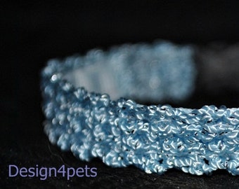 Melody - Ultra soft breakaway- blue/silver sparkling handmade cat collar - unique crochet adjustable breakaway safety handmade cat collar