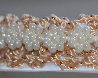 Pearl  - gold/ glitter w/pearl ribbon - unique handmade breakaway cat collar