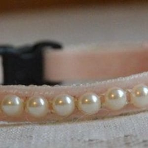 Pearl - breakaway  pearl cat collar - beautiful unique handmade soft velvet cat collar w/pearl ribbon