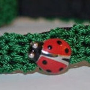 Ladybug Safety breakaway ultra soft crochet Green Cat collar w/ sweet red ladybug unique crochet soft adjustable breakaway cat collar image 2