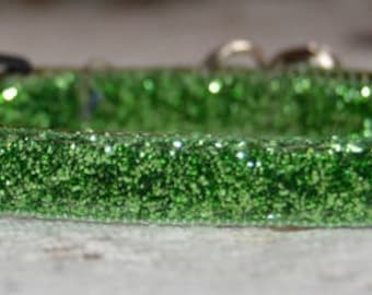 Isabella- breakaway green glitter cat collar  - safety  soft unique handmade cat collars included sweet cat charm
