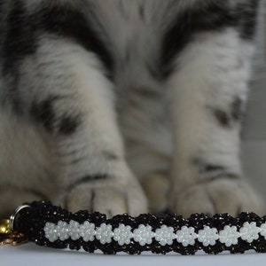 Pearl  - cat collar glitter black/gold w/pearl ribbon - unique handmade breakaway