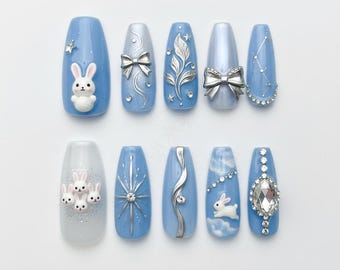 Coquette Miffy Inspired Press On Nails | Reusable Sturdy Strong Gel Fake Acrylic Nails | Short Long Press On Nails | Salon Quality Nails