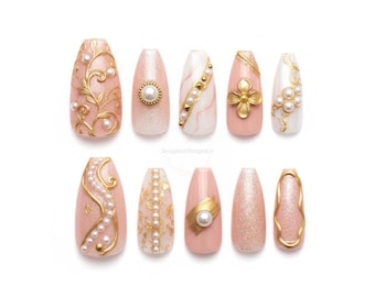 Elegant Clear Rose Glitter Press On Nails | Premium Nails | Gorgeous Nails | Luxury Nails | Pretty Nails |