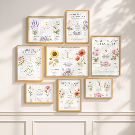 Numerology Life Path Posters, Botanical Flower Art Bundle (Digital Download)