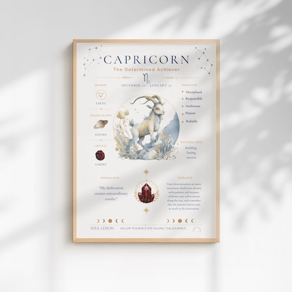 Capricorn   Zodiac Personality Print, Astrology Wall Art, Celestial Digital Download