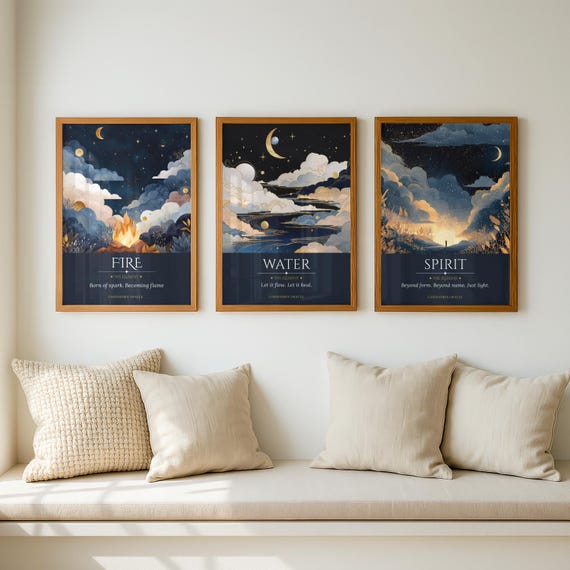 Mystical Elements Art Prints – Fire, Water, Earth, Air, Spirit Celestial Wall Art (Digital Download)