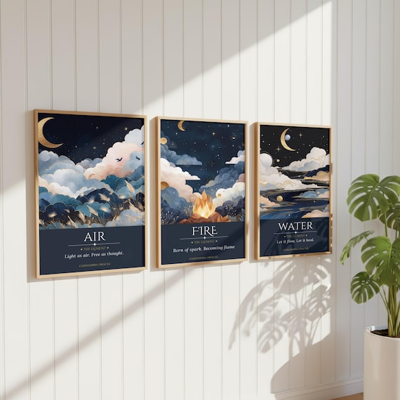 Mystical Elements Art Prints – Fire, Water, Earth, Air, Spirit Celestial Wall Art (Digital Download)