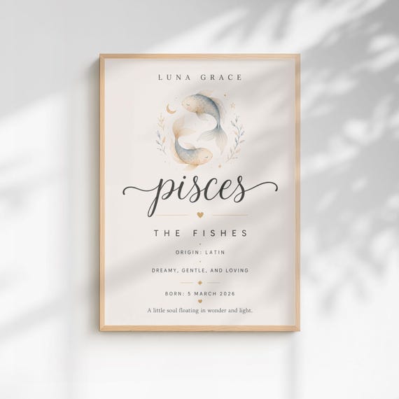 Personalized Baby Zodiac Print, Custom Nursery Birth Poster