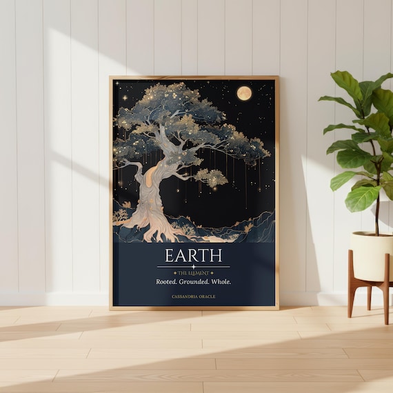 Sacred Earth Element Art Print | Mystical Tree, Moon, Stars (Digital Download)