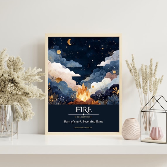Celestial FIRE Element Art Print | Mystical Campfire, Moon, Stars (Digital Download)