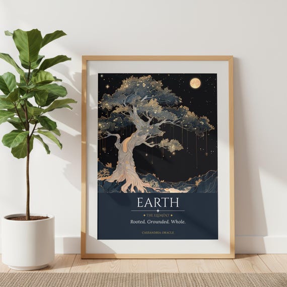 Sacred Earth Element Art Print | Mystical Tree, Moon, Stars (Digital Download)