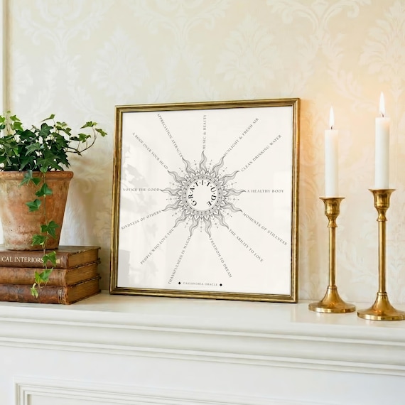 Gratitude Sun Printable Wall Art — Celestial Mandala Poster — Spiritual Home Décor — Thankfulness Print — Instant Download