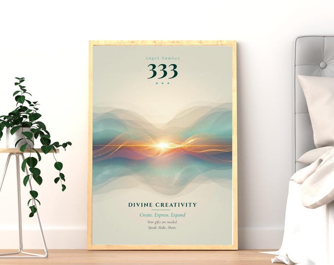 Angel Number 333 Print | Divine Creativity | Spiritual Wall Art | Aura Poster | Printable Digital Download