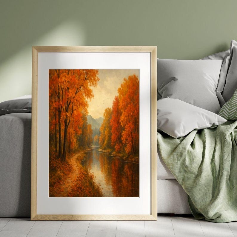 Autumn Forest River Painting: Tranquil Fall Landscape Art (digital ...