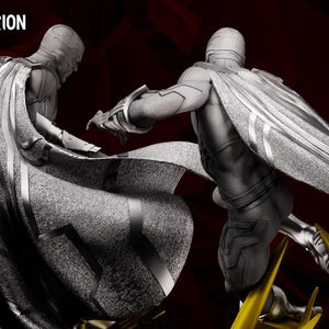May include: A grayscale diorama featuring two figures with capes, set against a dark red background. The figures are in dynamic poses, suggesting action. The text "WANDAVISION DIORAMA" is visible at the top left.