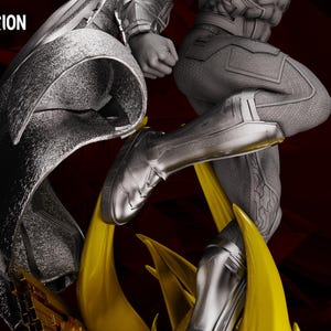 May include: A monochrome diorama depicting figures in futuristic outfits, with yellow energy effects. The words "WandaVision Diorama" are at the top left. The artist's name and website are at the bottom right.