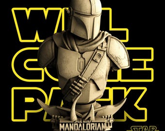 Mandalorian Bust 3D Printed Resin Model | Star Wars Collectible Figure | 1/4 & 1/8 Scale Unpainted Statue